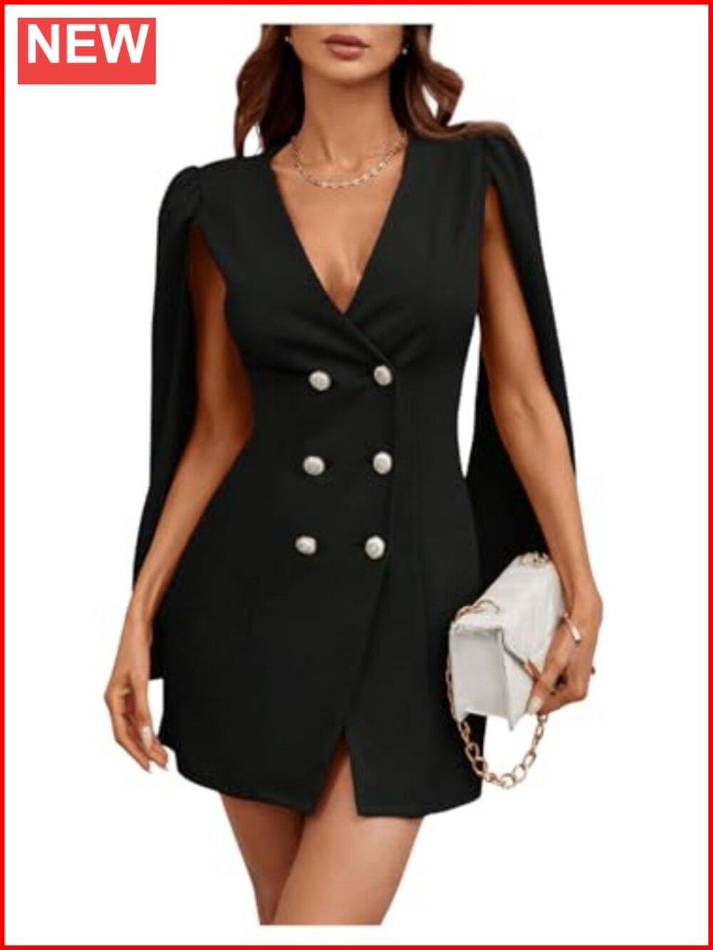 Women's V Neck Double Breasted Split Sleeve Cape Blazer Dress